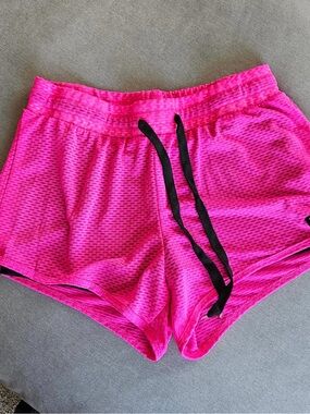 bebe Hot Pink Athletic Mesh Shorts with Black Drawstring